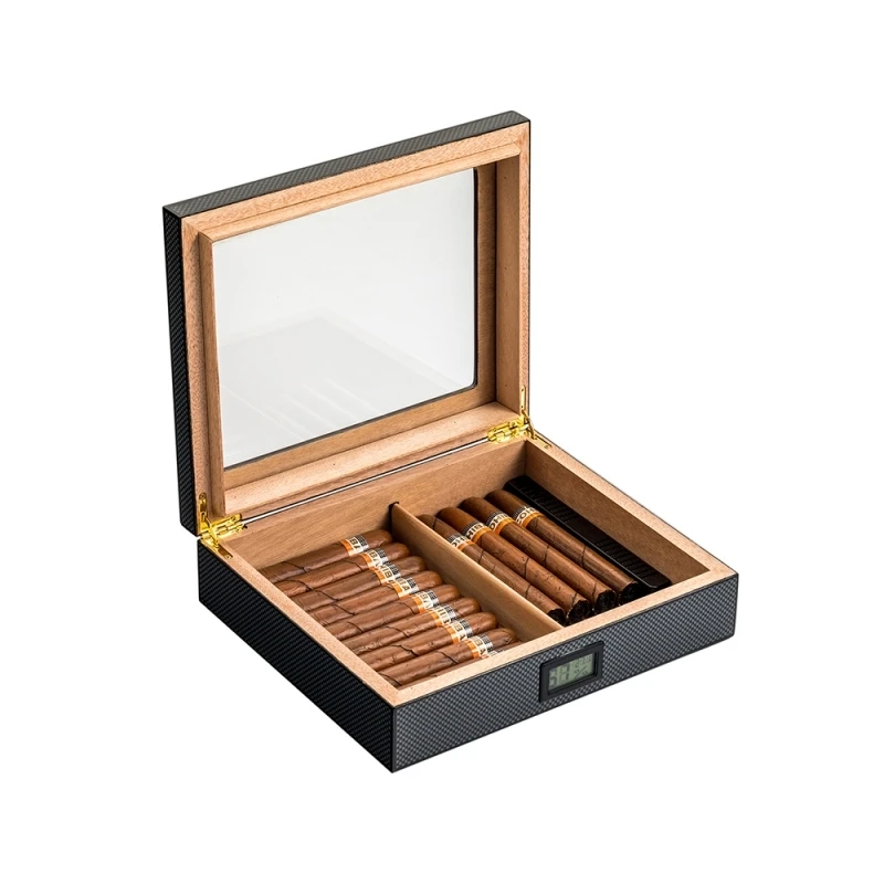 Vanace Cedar Wood Glass Top Luxury Humidifier Desktop Cigar Humidor Box