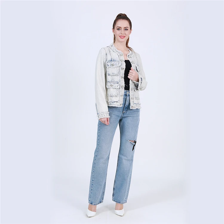 OEM Big Button Women Plus Size Custom Logo Jean Jacket Suppliers