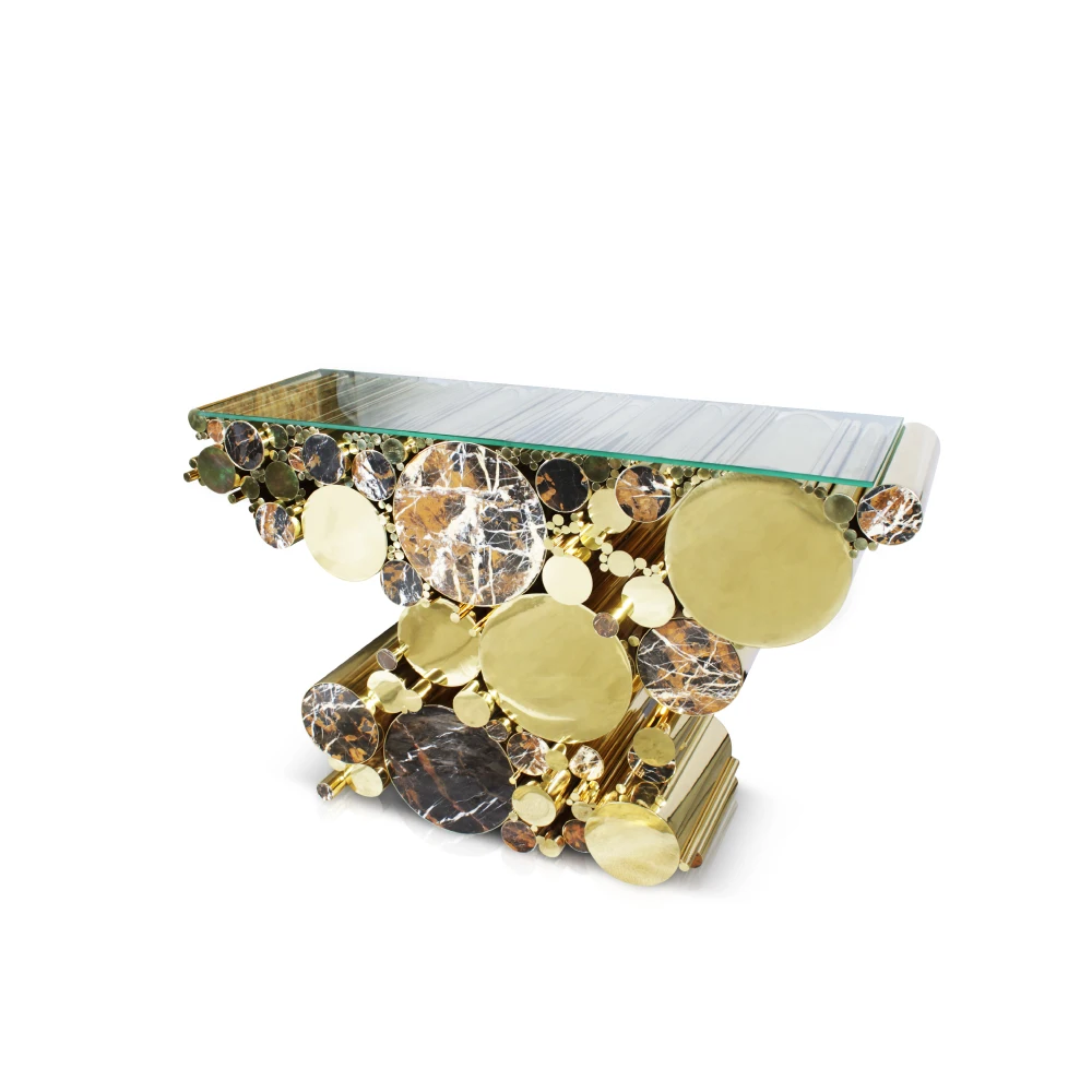 Sunwe modern luxury wood glass perfect combination side table Boca   art brass living room furniture console tables coffee table