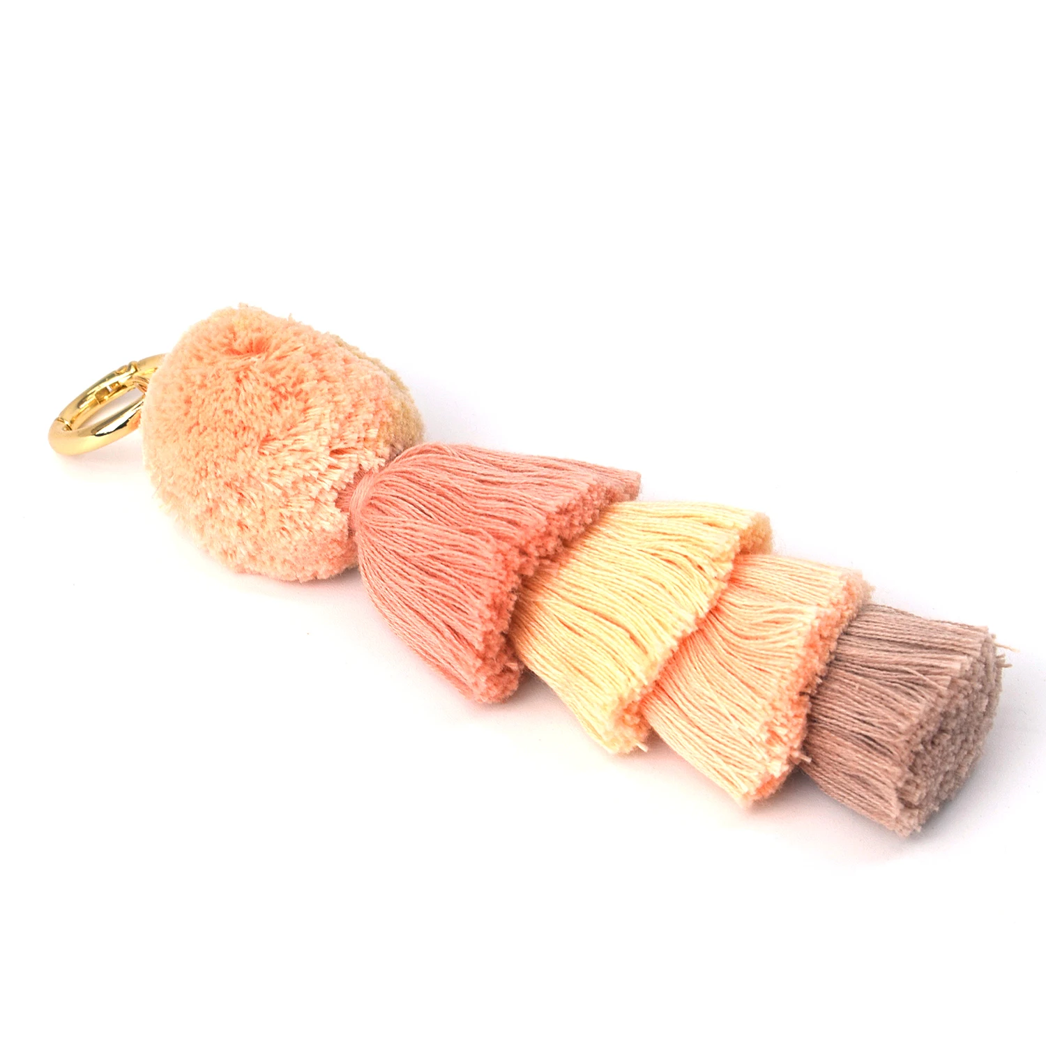 Four-tier tassel pompom key chain charm for handbag & Colorful daisy pompom keychain