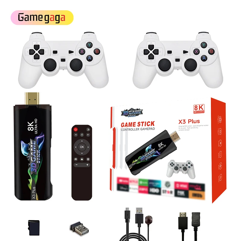A X3 Plus Game Stick 4K HD Dual TV System Retro Video Gaming Console Portable Game TV Stick 64GB 30000 juegos Retro For PSP