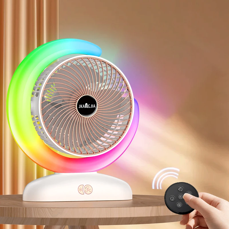2024NEW USB power desktop rechargeable portable mini smart electric rotatable colorful led lighting fan for household outdoors