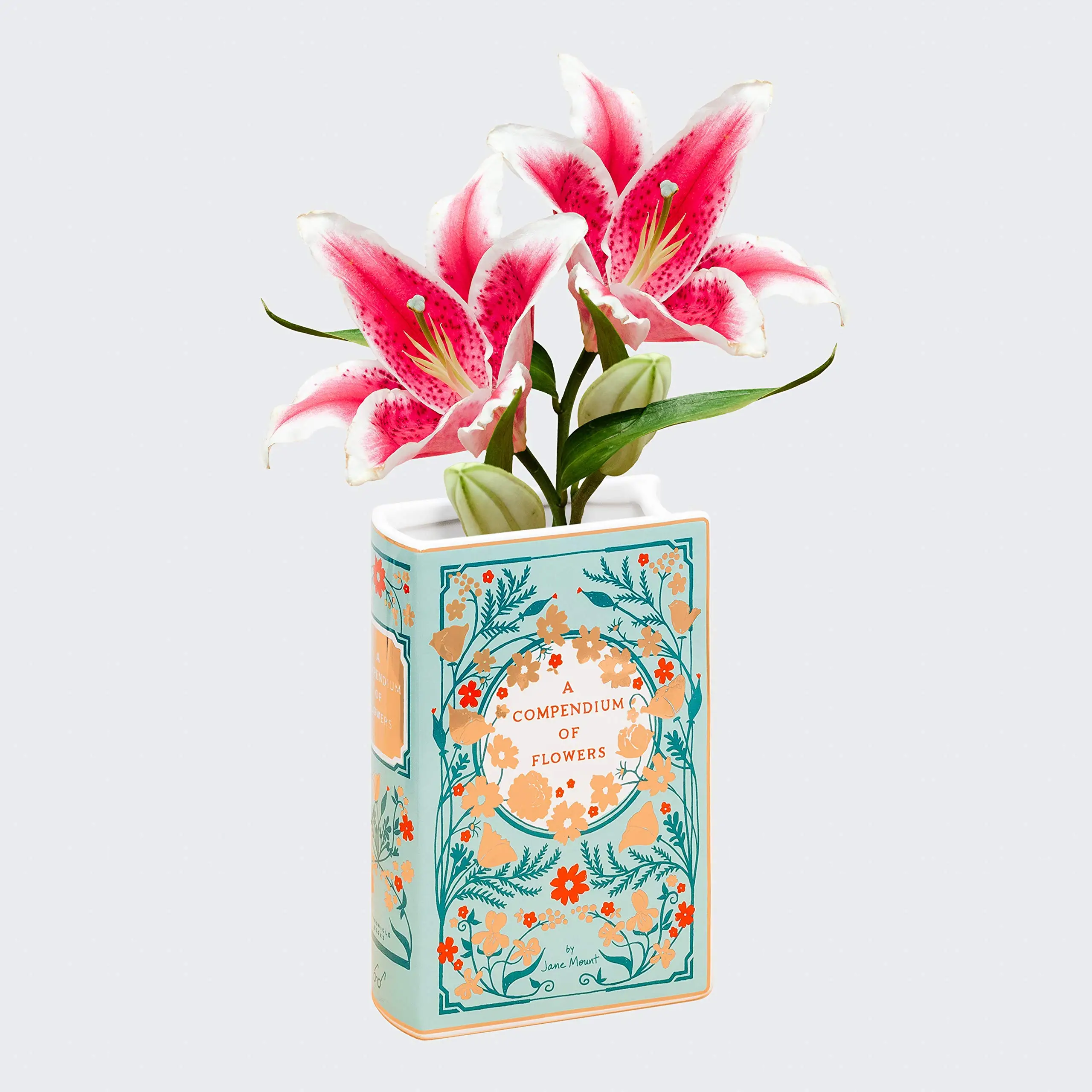 A Compendium of Flowers Flower Vase Small Vase for Desk Ceramic Vase for Book Lovers, Gift Idea for book lovers