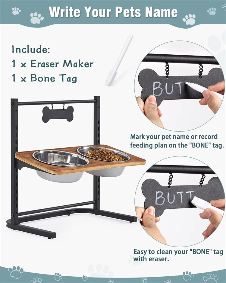 adjustable  Heights Tilted Stainless Steel Raised Dog Bowls Stand Metal Food and Water Bowl for Large Medium Small Dogs and Cats