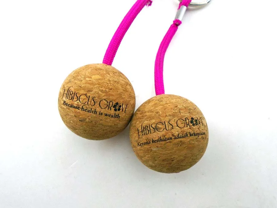 China  logo 50mm 35mm round 3d ball key ring with cork ball key chain float cork wood keychain cork keychain