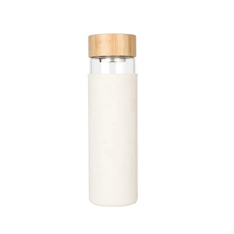 
500ml glass water bottle with silicone sleeve wholesale with bamboo lid 