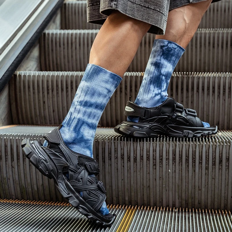 Wholesale Fashion Dip Dye Colorful Casual Cotton Crew Athletic Custom Oem Unisex Elastic Sport Tie Dye Socks