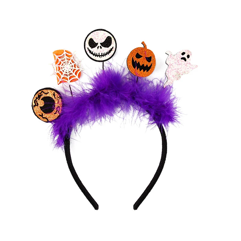 Halloween Party Props Feather Headband With Felt Bat Pumpkin Ghost Ornaments For Kids Adult Halloween Decoration Supplies