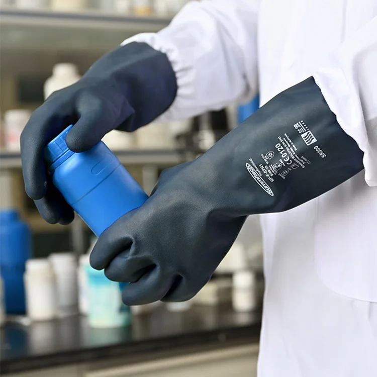 Acid and alkali resistant oil resistant Chemical Industrial Safety 3 Blue cotton lined neoprene work gloves