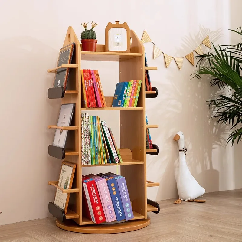 Eco Friendly 360 Degrees Rotating Bookshelf Multi-Layer Wooden Bookshelves Bookcases