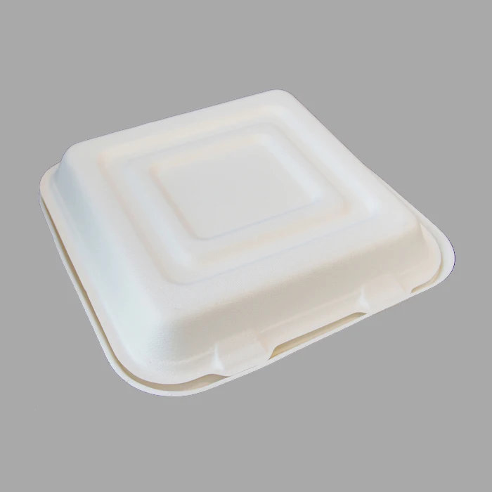9*9inch 100% biodegradable sugarcane bagasse restaurant fast food takeaway food container 3 compartment lunch box