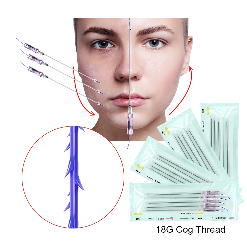 Hilos Tensores 18G 100mm Half-blunt L Barbed 6D Pdo Cog Face Lift Threads