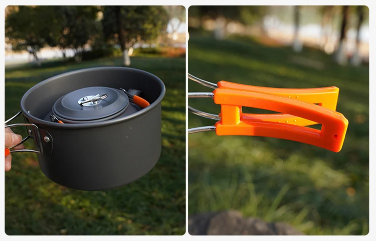 Outdoor Picnic Tableware Equipment 2-3 People Camp Cooking Set Aluminum Camping Cookware Pan Pot Bowl Spoon Fork Utensils