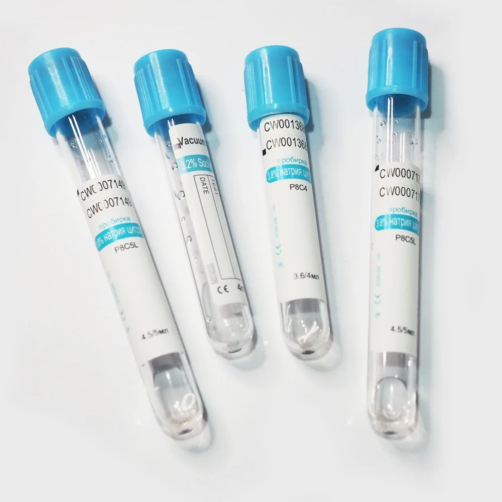 disposable sterile medical PET blue top vacuum sodium citrate blood sampler PT for single use