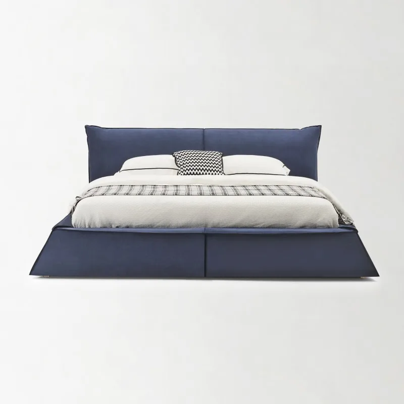 High grade velvet fabric double bed frame minimalist master bedroom frosted fabric double King size popular wedding king bed