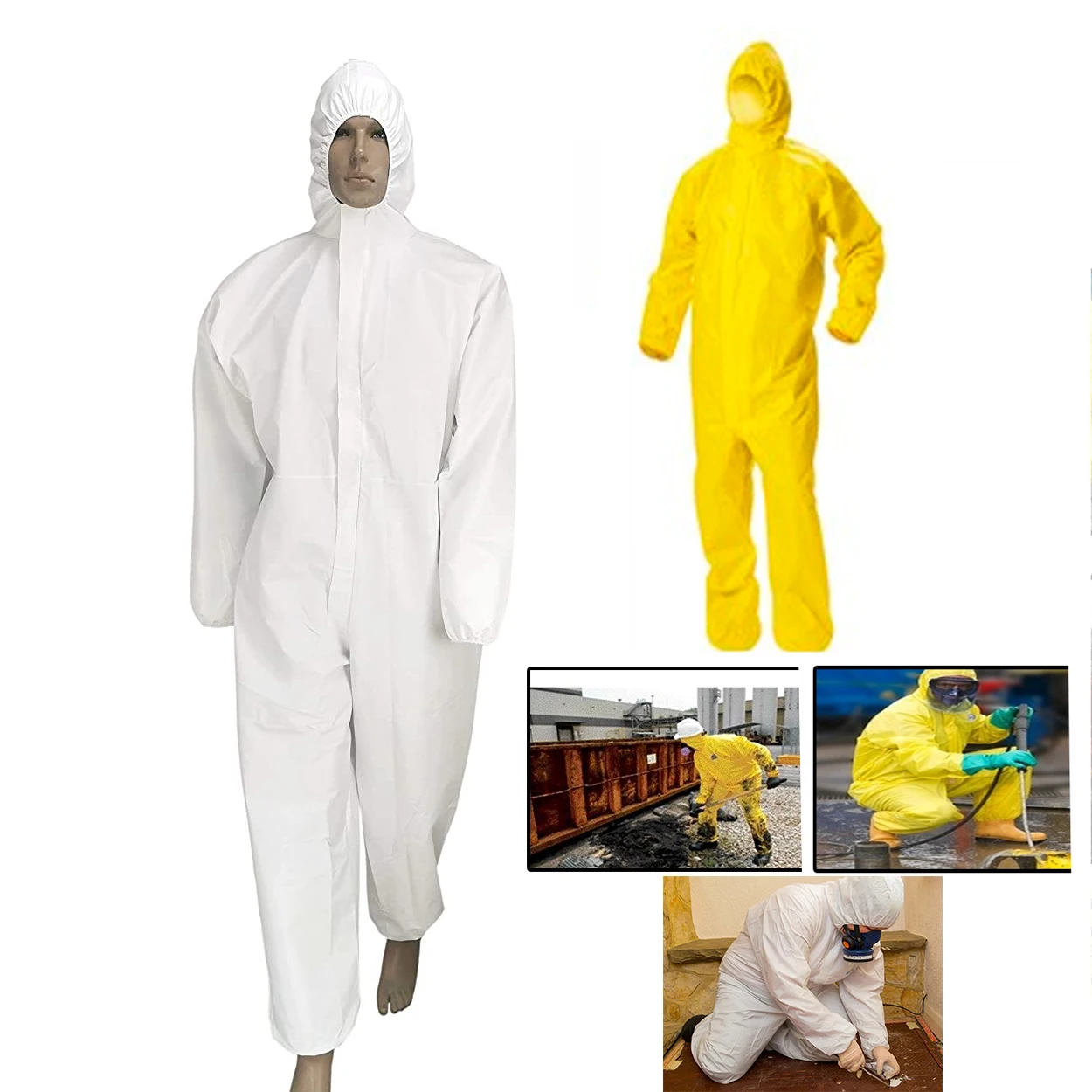 Aeofa workwear fiber glass chemical tightness pppe hazmat suit with front zipp long flap