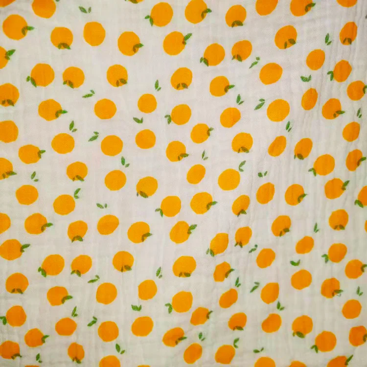 2 Layer Wholesale Customized Fruit Print Organic100% Cotton Double Gauze Muslin Fabric