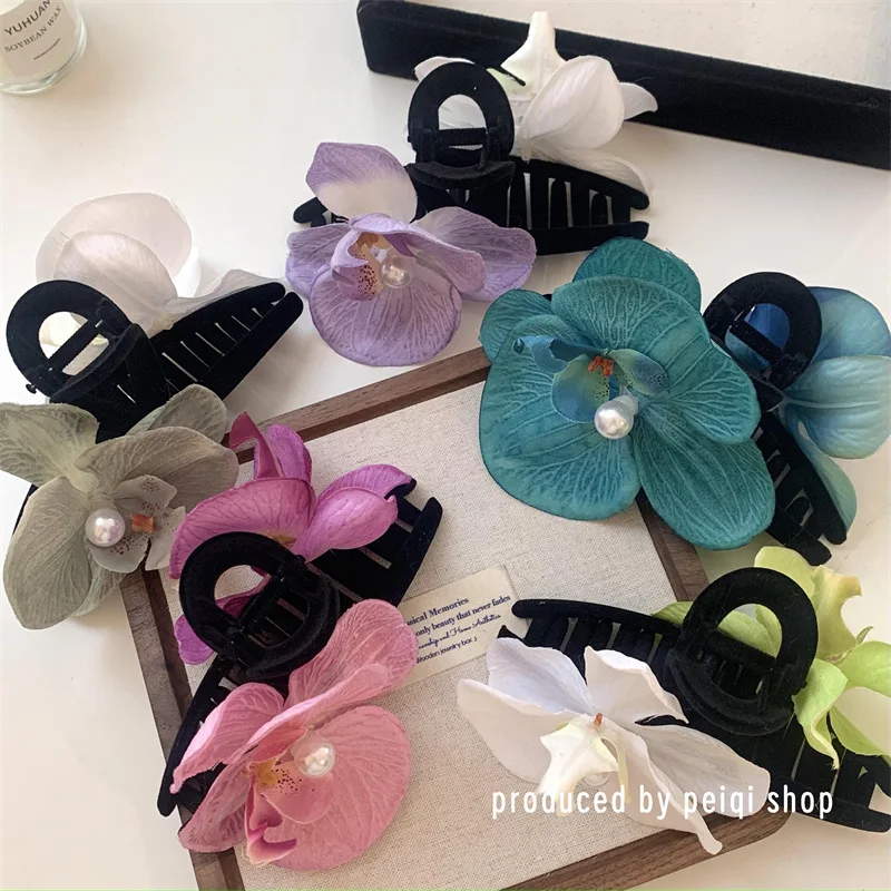 Simulated orchid shark clip French Elegant Headwear Fashion Phalaenopsis Butterfly Orchid Flower Hairgrips hair accessories