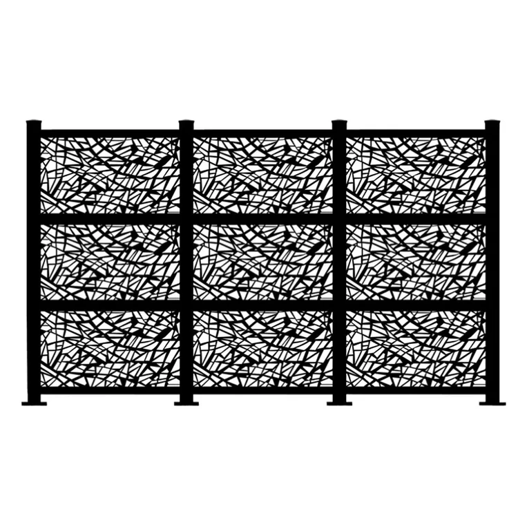 Black garden privacy laser cut modern metal fence screen for outdoor decorative fence