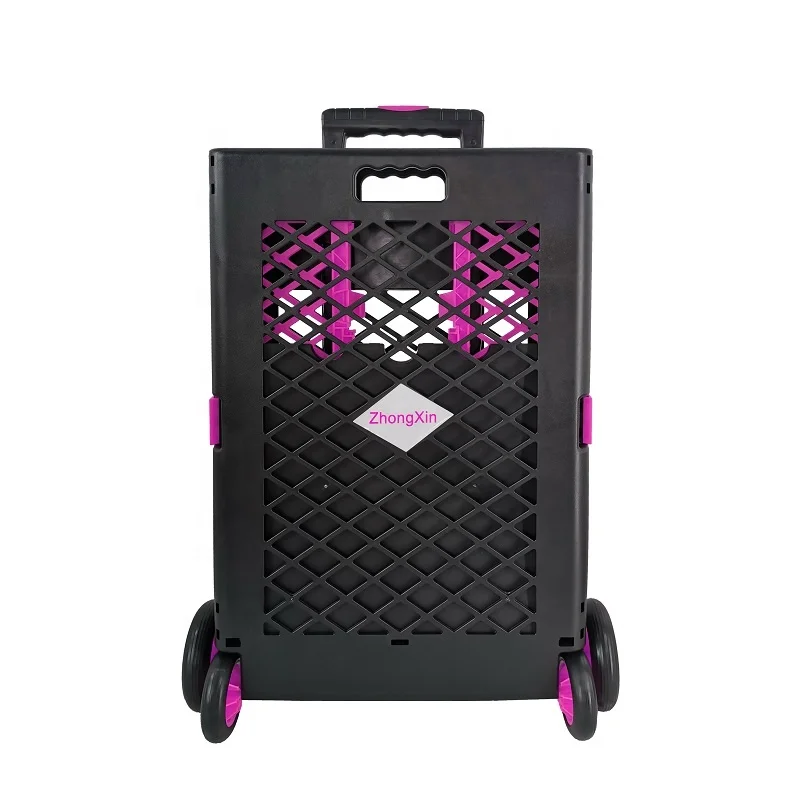 Plastic Foldable Shopping Trolley Cart XL 4 Wheels Carton Plastic Utility Trolley with Doors Manufacturers Easy Folding Designed