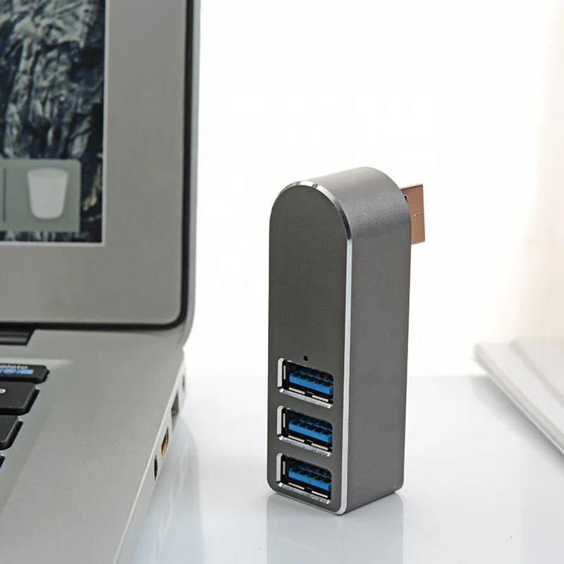 Gray 3 Port Factory hot sale  Aluminum Mini High Speed 180 degree rotation usb 3.0  Hub adapter for Mac PC