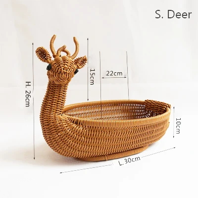 Homemade Plant Fiber Grass rattan woven animal for living room Decor Snack  fruit storage basket Snack bowl organizer
