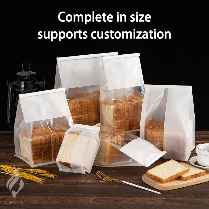 In Stock Cotton Paper Bread Flat Bottom Pouch With Transparent Window And Tin Tie Food Packaging Bag Flexible Packaging