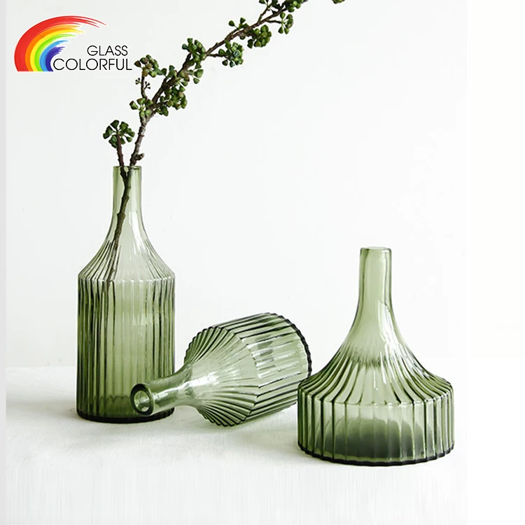 Fine mouth glass vase for wedding table green glass