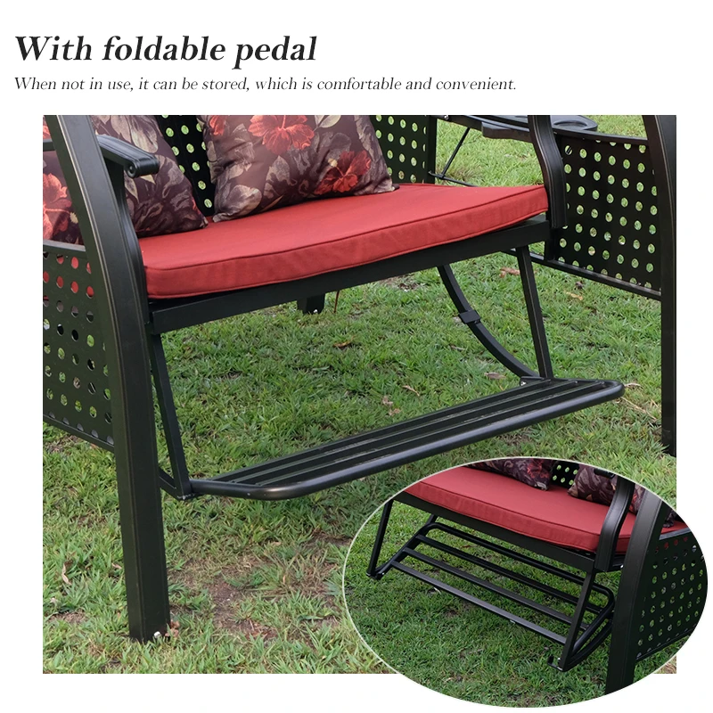Hot Sale 3 Seats Garden Swing Set with Solar Energy Light Metal Balcony Canopy Patio Swing