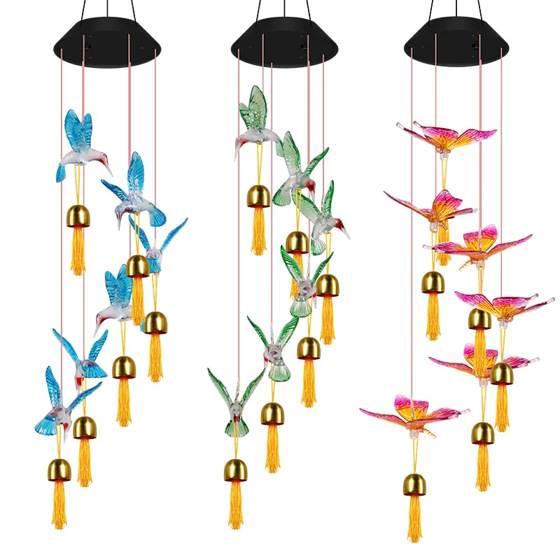 Update Design 2021 Solar powered hanging wind chime bell 6led color changing light