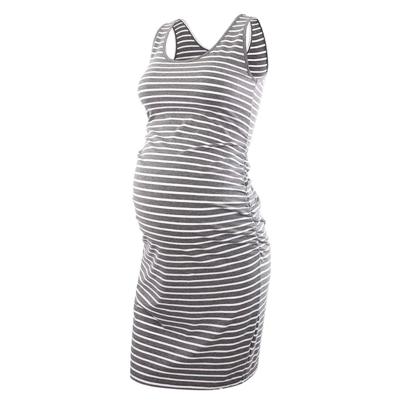 Maternity Dress Stripes For Daily Wear Maternity Dress Maternity Simple Solid Stripe Midi Dress