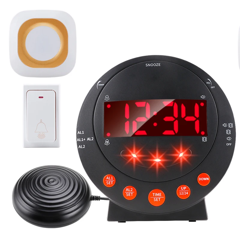New product LED flashing light adjustable volume door bell reminder vibration clock with vibrator for elderly