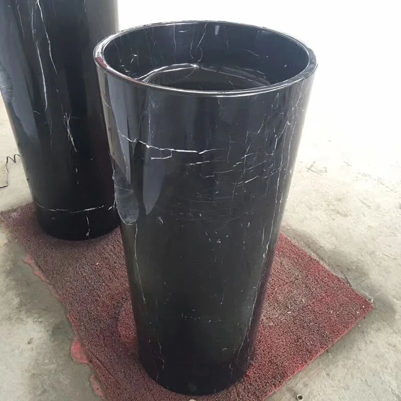 Natural black marble stone pedestal sink