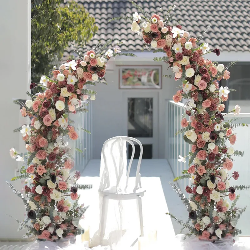 High Quality Blossom Events Decorative Silk Flower Supplies Artificial Roses Wedding Shaped Moon Gate Arch