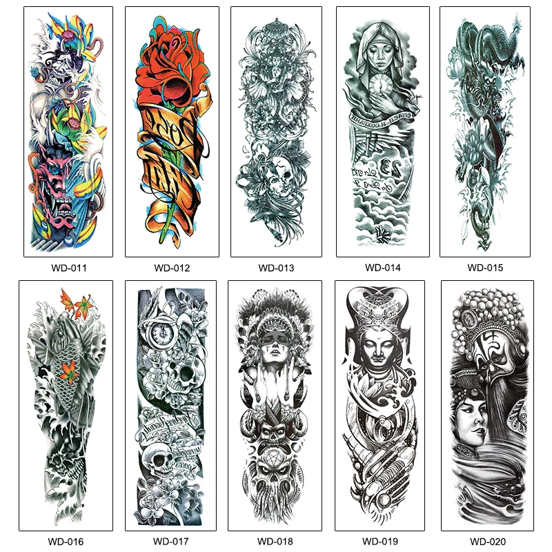 WD01-20 оптовая продажа tatuajes водонепроницаемый нетоксичный и экологически безопасных полные руки татуировки tatouage стикеры