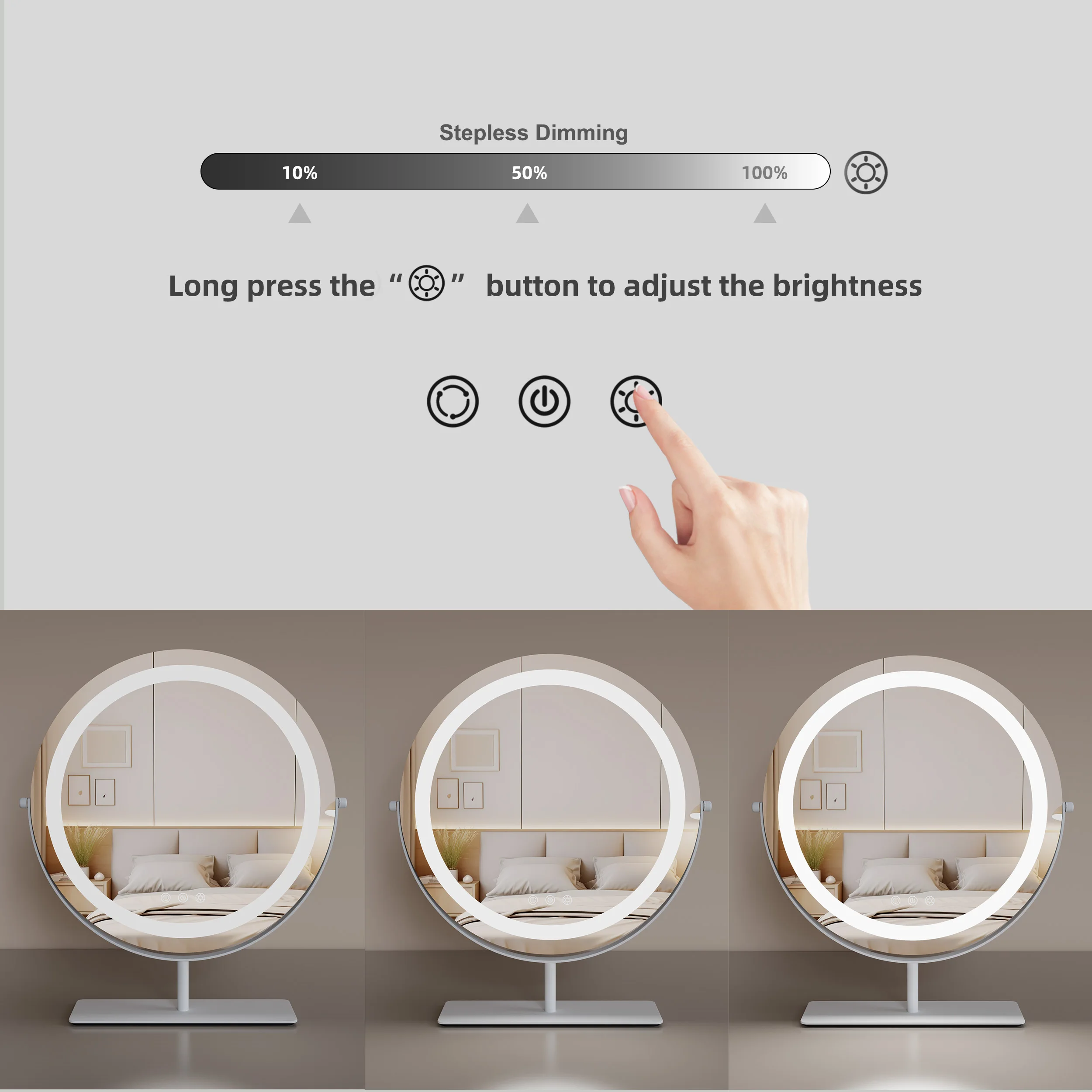 Custom Touch 3 Color Light Make Up Round Table Vanity Mirror With Led Lights Smart Makeup Tabletop Desktop Cosmetic Mirror