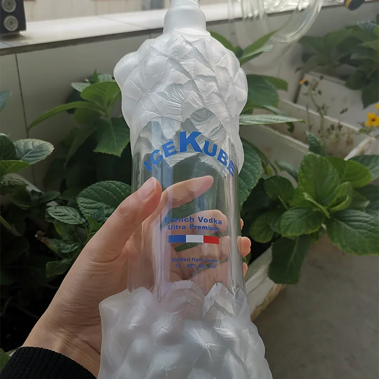 customized 500ml transparent glass frosted round wine bottle with label