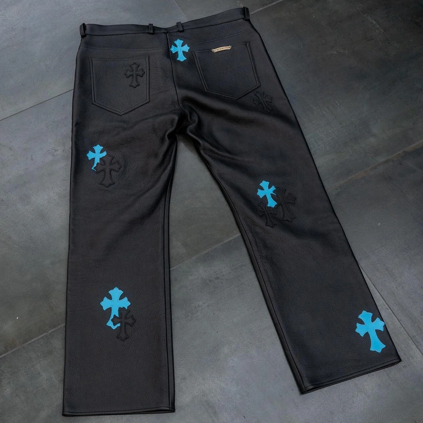 2023 Custom Streetwear Punk Hip Hop Trouser Embroidery Patch Men Leather Pants