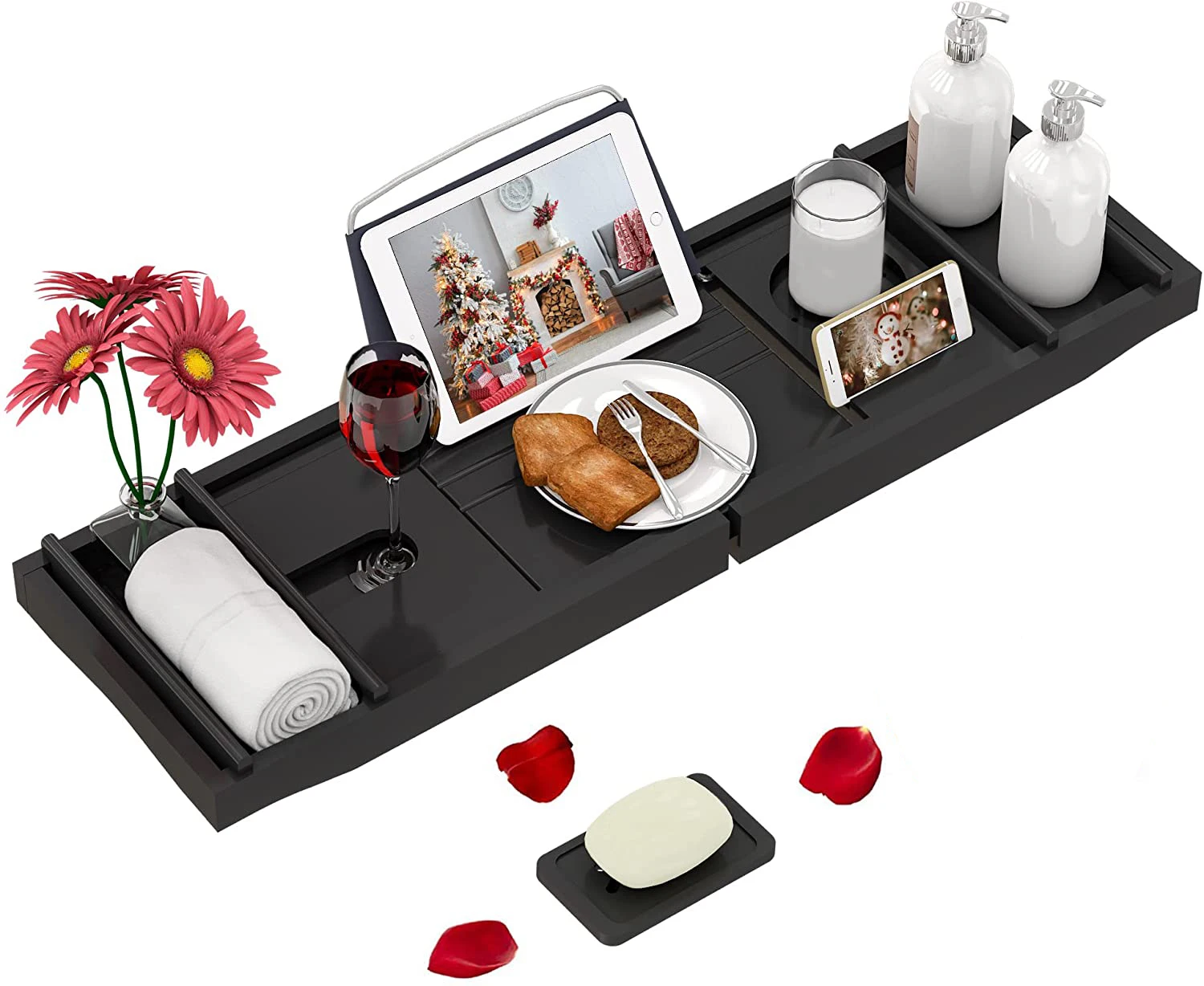 Fashion Luxury Multifunction Expandable Bamboo Wood Caddy Bath Tub Bathtub Tray