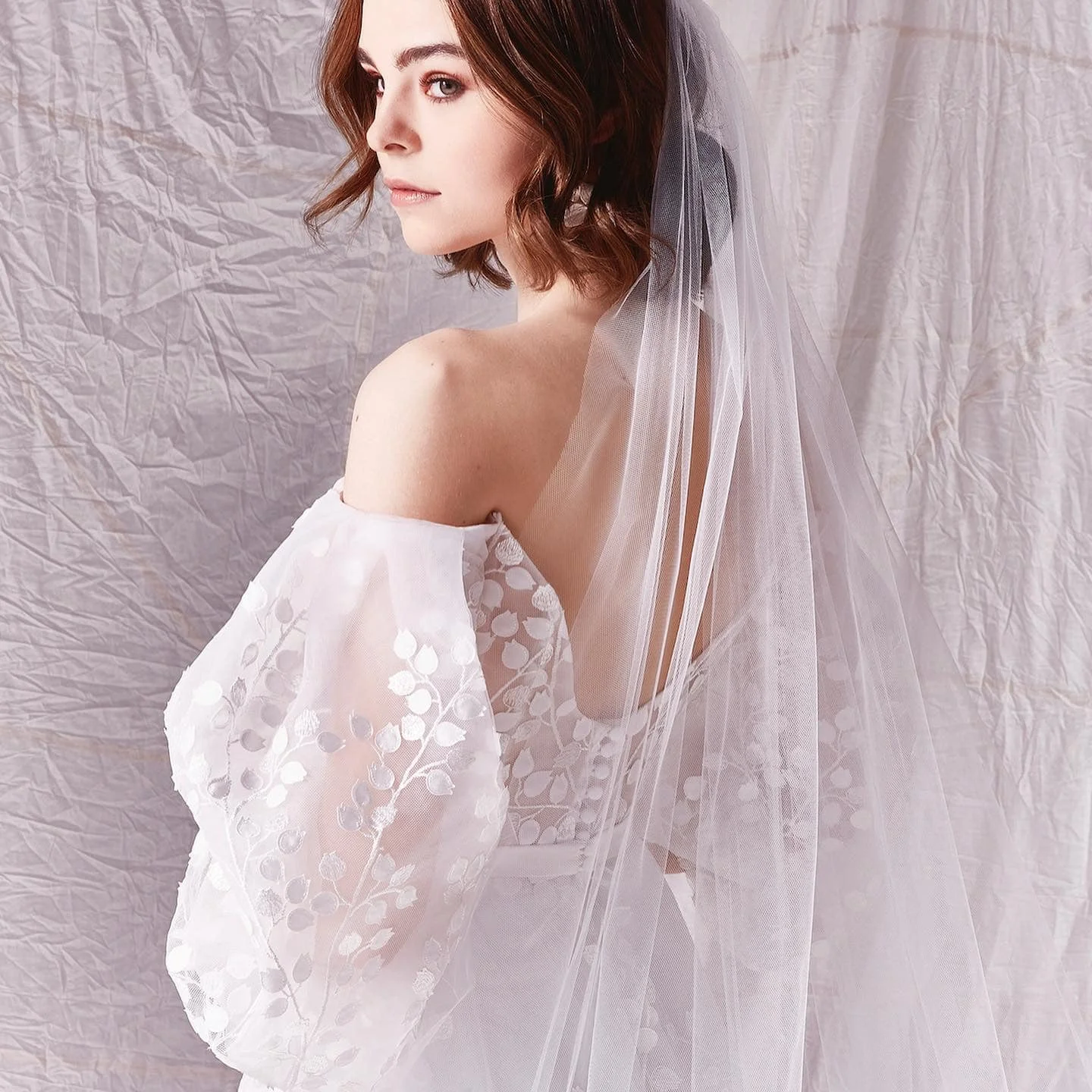 8715# Real Photos Puffy Sleeves Low Back A-line Floral Lace Wedding Dress Bridal Gown For Women Engagement Party Dresses