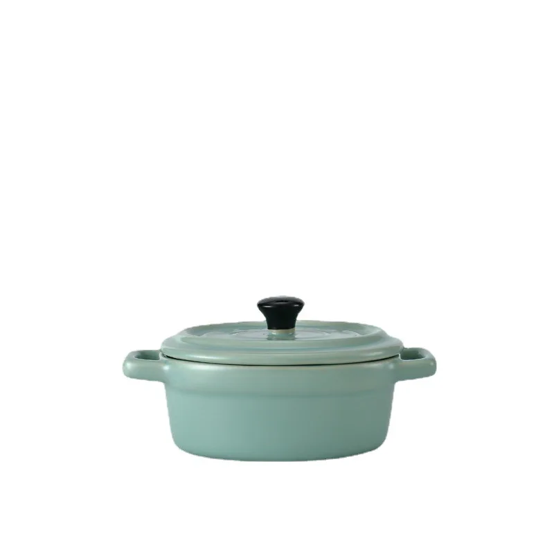 ZC Matte Japanese bowl stew cup with lid double ear Souffle roasting bowls for kitchen ceramic soup cup breakfast bowl ceramic