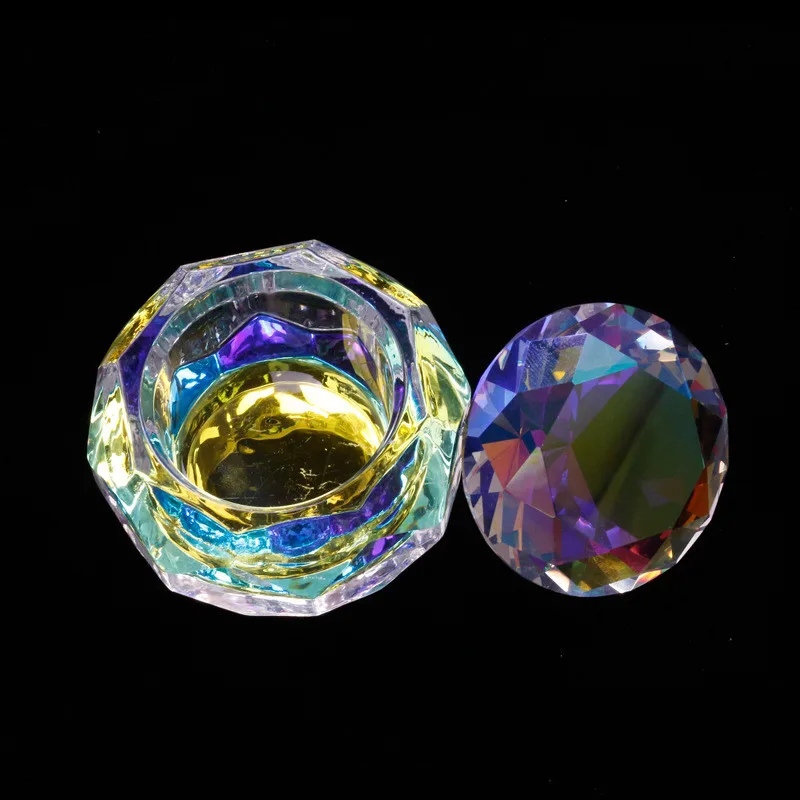 Multi-styles Manicure Dappen Dish Nail Glass Crystal Cup with Lid Gradient Colors Washing Pen Liquid Cup Glass Jar Dappen Dish