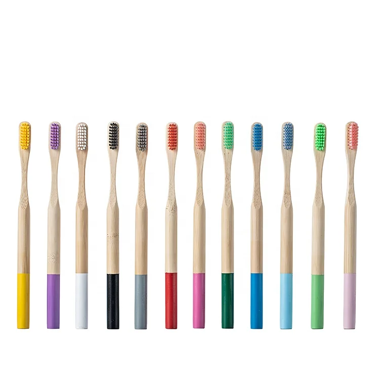Good quality design engrave and UV printing logo Bamboo toothbrush with color painting Bamboo toothbrush
