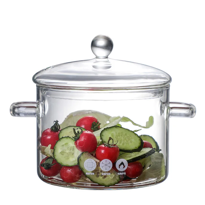 1900ml transparent clear pyrex glass cooking pot heat resistant glass cooking pot