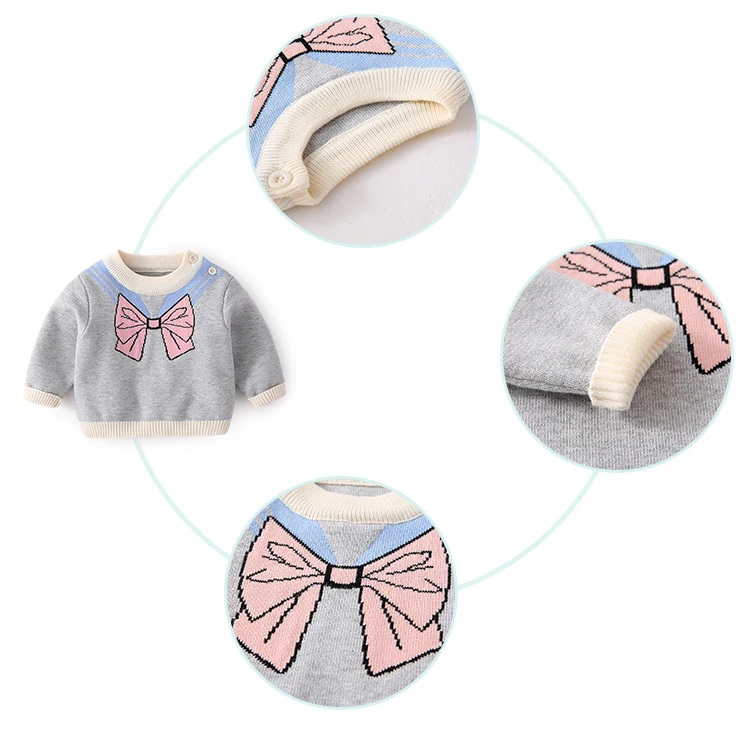 
Bow Jacquard Warm Kids Clothing Knitted Winter Kids Clothes Baby Sweater 