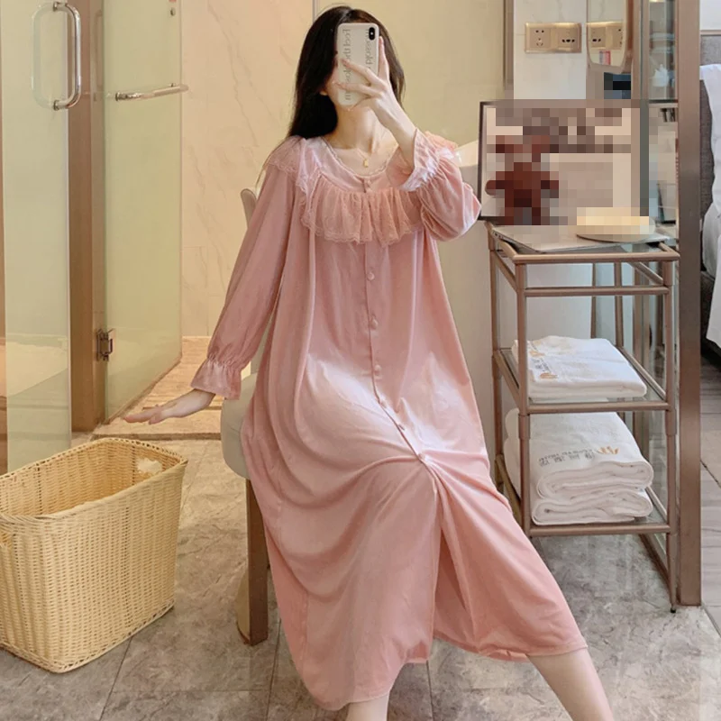 Оптовая продажа женская ночная рубашка с длинным рукавом одежда для сна длинная мягкая отдыха