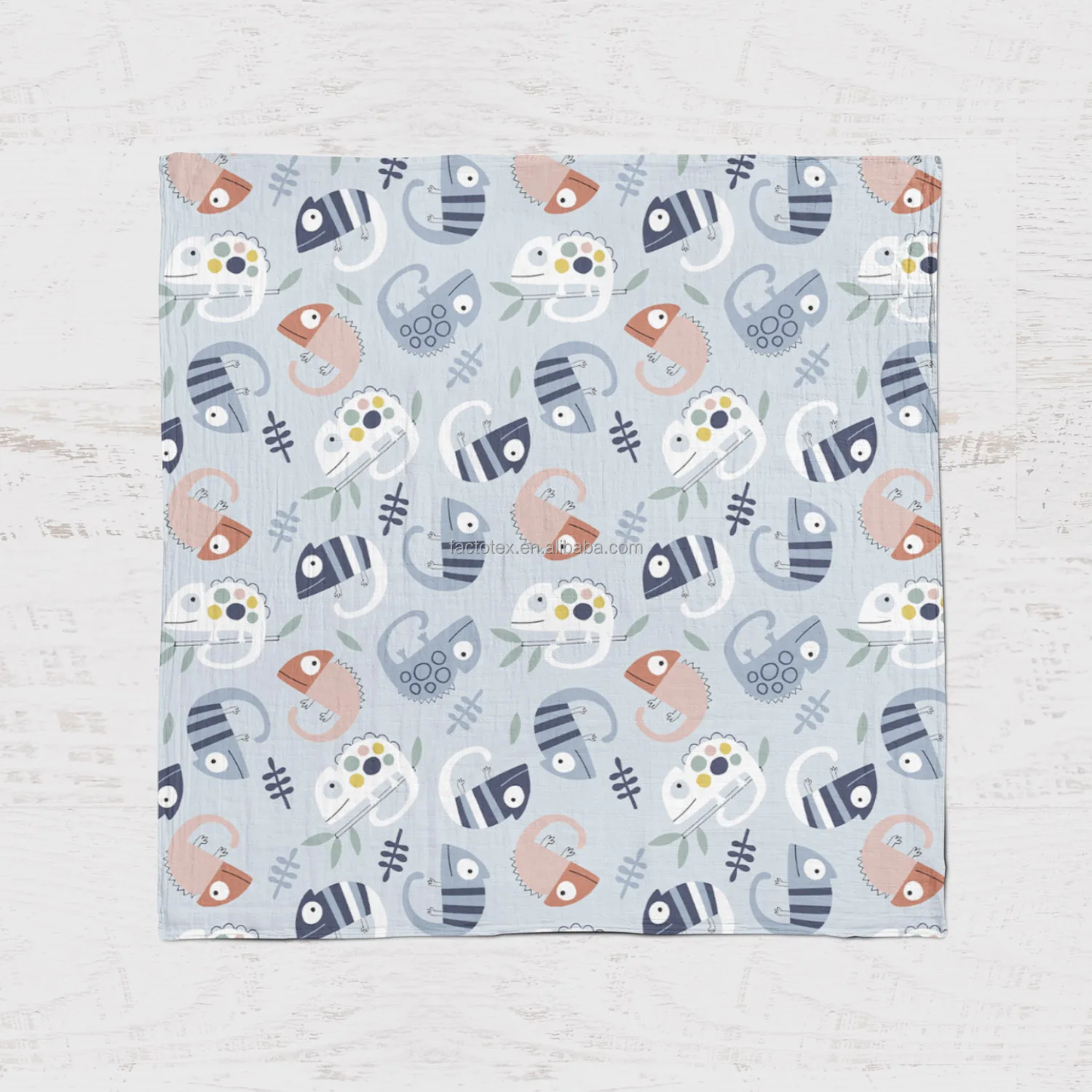 Wholesale Custom Cartoon Pattern Bamboo Cotton Blankets Baby Receiving Blanket Stretch Soft Swaddle Blanket