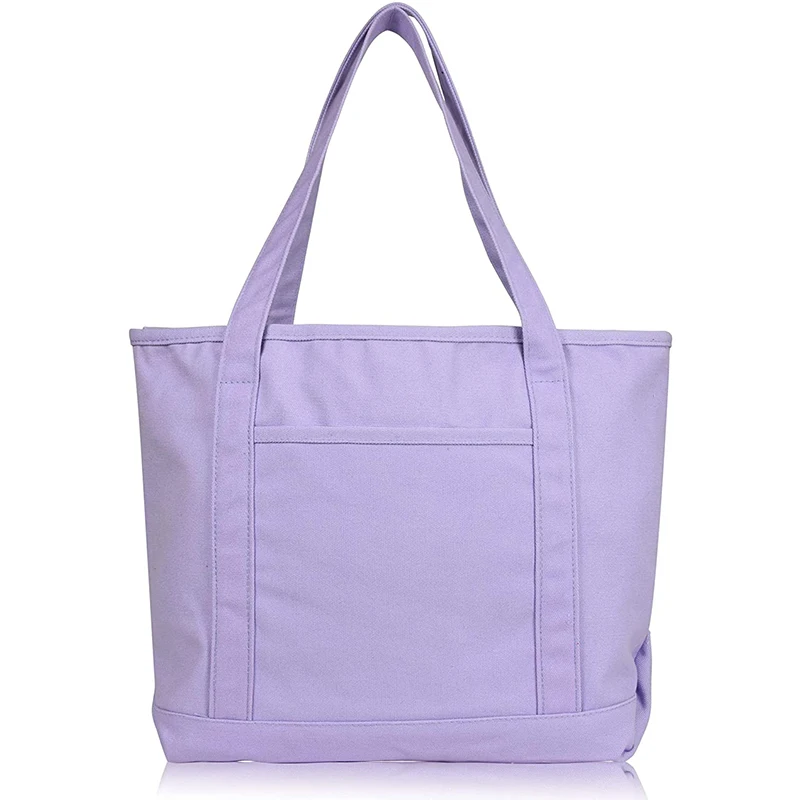 Custom Fashion Cotton Outdoor Shopping Bag Large Canvas Tote Bag With Front Pockets And Zipper