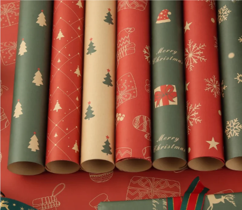 Рождественский подарок оберточная бумага цветная Цветочная Новогодняя подарочная упаковка