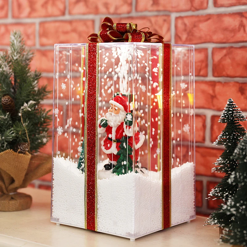 
Transparent Falling Snow LED Musical handmade christmas cube boxes gift led for christmas decorations 